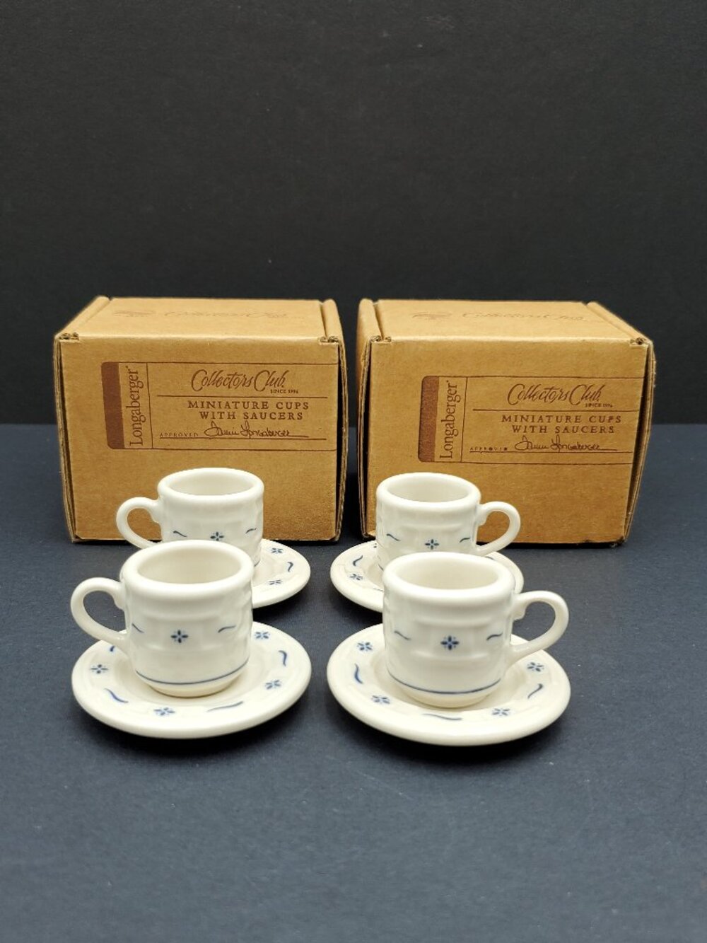 Longaberger Collectors Club Miniature Cups & Saucers Classic Blue Mini Tea Set